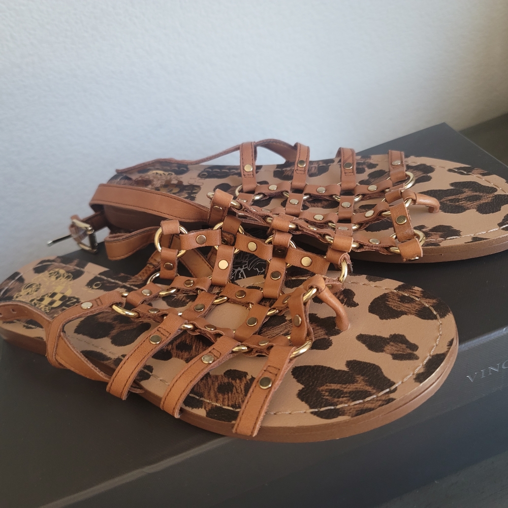 Vince Camuto Tan Gladiator Sandals with Gold Accents
